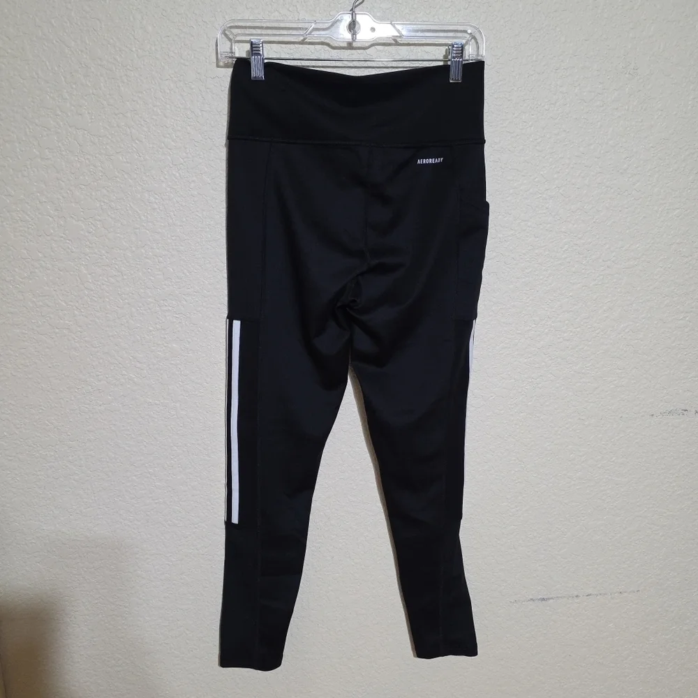 Adidas Leggings Women's Black Primegreen Aeroready Three Stripes Pocket Gym M - Picture 2 of 10
